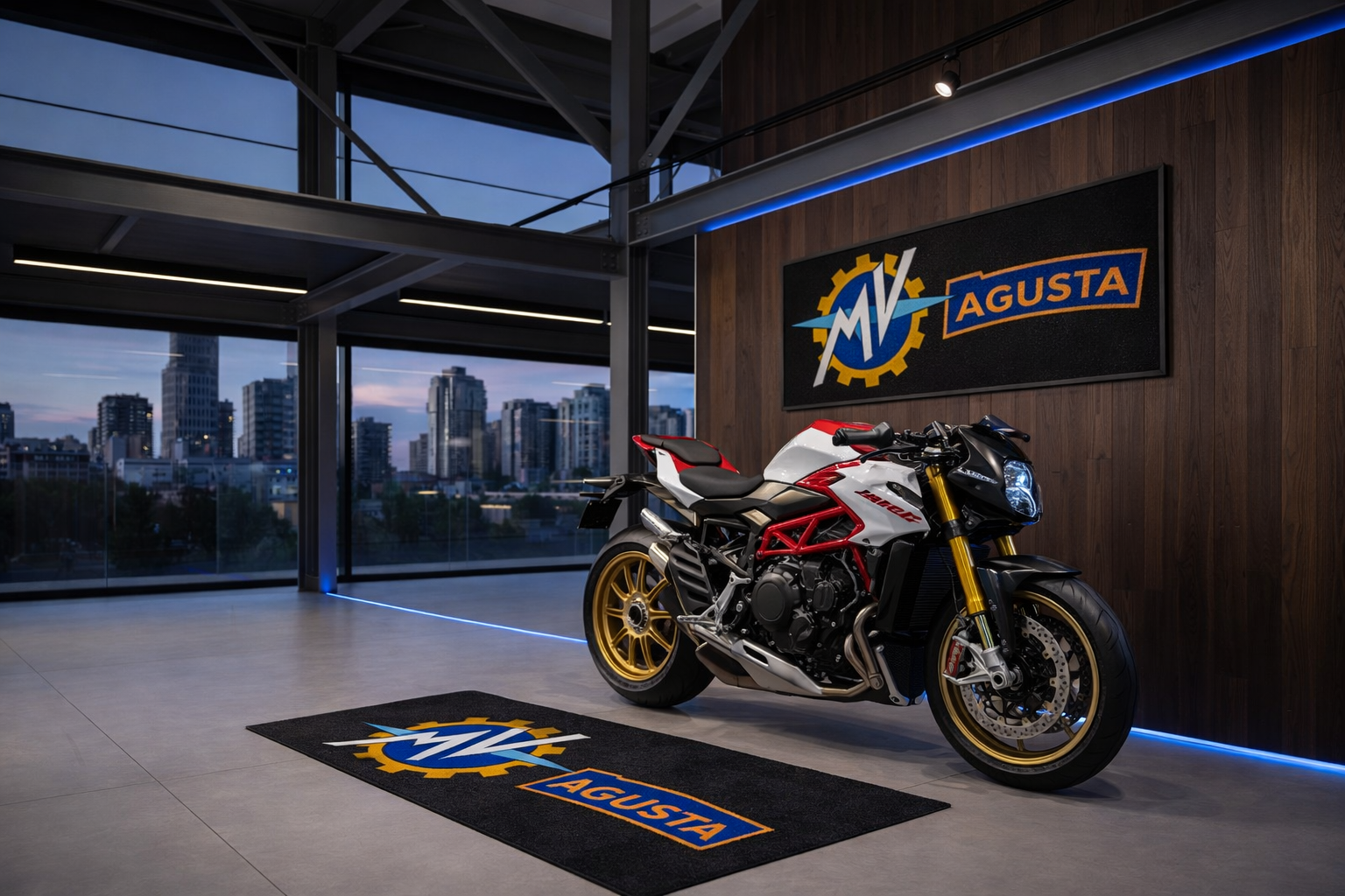 MV Agusta Premium Garage Floor Mat - 2.5x7 ft (30x87") Luxury Anti-Slip Motorcycle Rug & Wall Decor