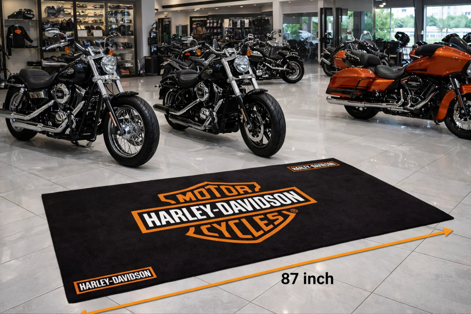 Harley Davidson Premium Garage Floor Mat - 2.5x7 ft (30x87") Luxury Anti-Slip Motorcycle Rug & Wall Decor