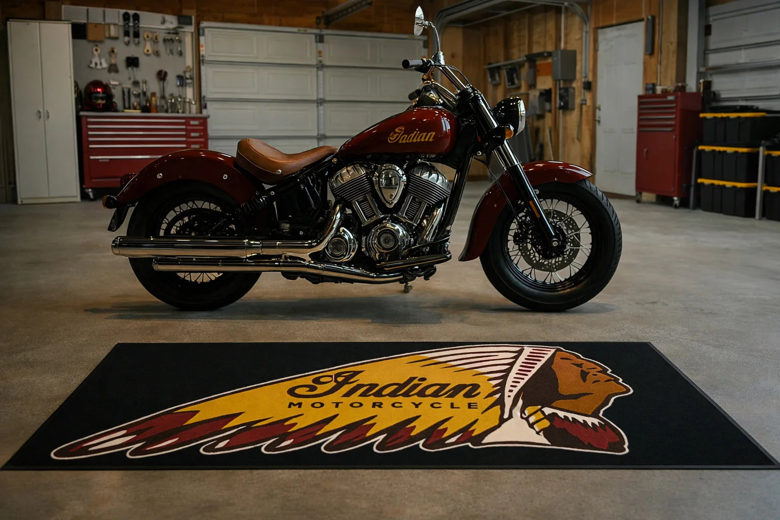 Indian Premium Garage Floor Mat - 2.5x7 ft (30x87") Luxury Anti-Slip Motorcycle Rug & Wall Decor
