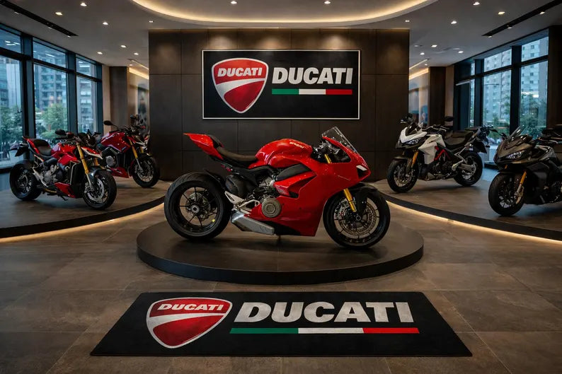 Ducati Premium Garage Floor Mat - 2.5x7 ft (30x87") Luxury Anti-Slip Motorcycle Rug & Wall Decor
