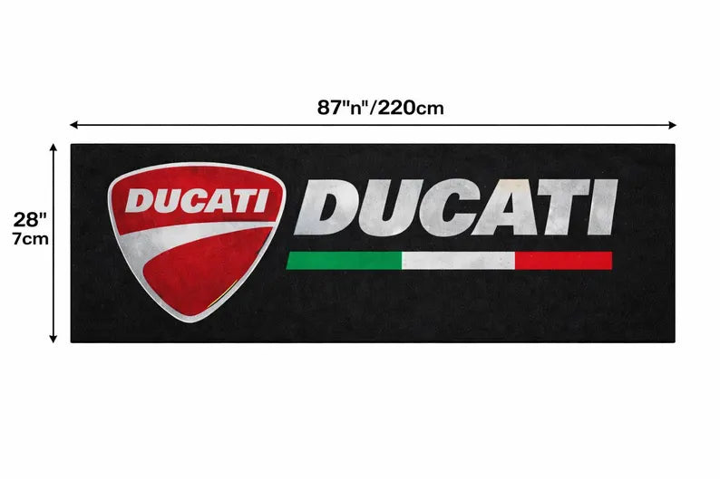 Ducati Premium Garage Floor Mat - 2.5x7 ft (30x87") Luxury Anti-Slip Motorcycle Rug & Wall Decor