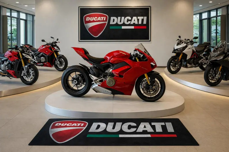 Ducati Premium Garage Floor Mat - 2.5x7 ft (30x87") Luxury Anti-Slip Motorcycle Rug & Wall Decor
