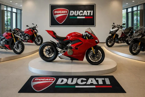 Ducati Premium Garage Floor Mat - 2.5x7 ft (30x87") Luxury Anti-Slip Motorcycle Rug & Wall Decor