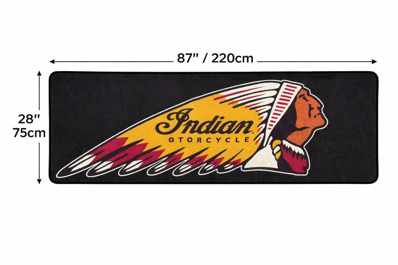 Indian Premium Garage Floor Mat - 2.5x7 ft (30x87") Luxury Anti-Slip Motorcycle Rug & Wall Decor