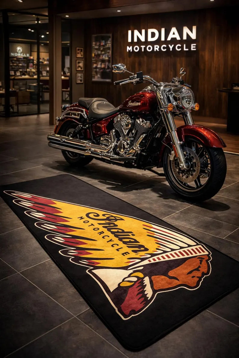 Indian Premium Garage Floor Mat - 2.5x7 ft (30x87") Luxury Anti-Slip Motorcycle Rug & Wall Decor