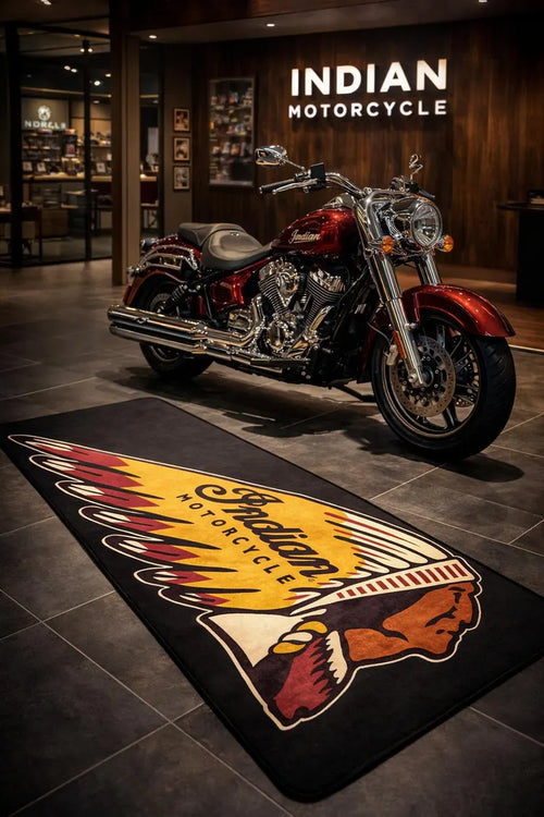 Indian Premium Garage Floor Mat - 2.5x7 ft (30x87") Luxury Anti-Slip Motorcycle Rug & Wall Decor
