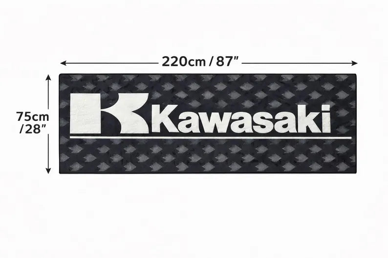 Kawasaki Premium Garage Floor Mat - 2.5x7 ft (30x87") Luxury Anti-Slip Motorcycle Rug & Wall Decor