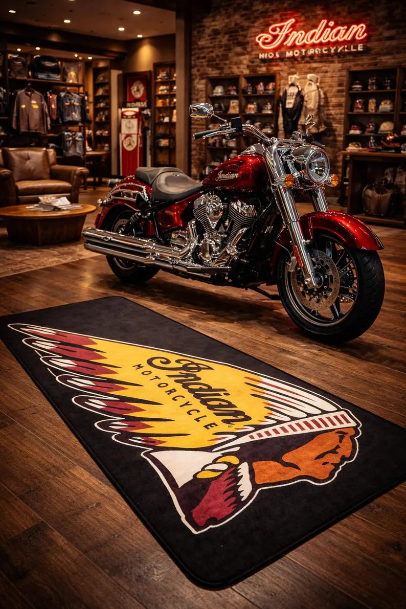 Indian Premium Garage Floor Mat - 2.5x7 ft (30x87") Luxury Anti-Slip Motorcycle Rug & Wall Decor