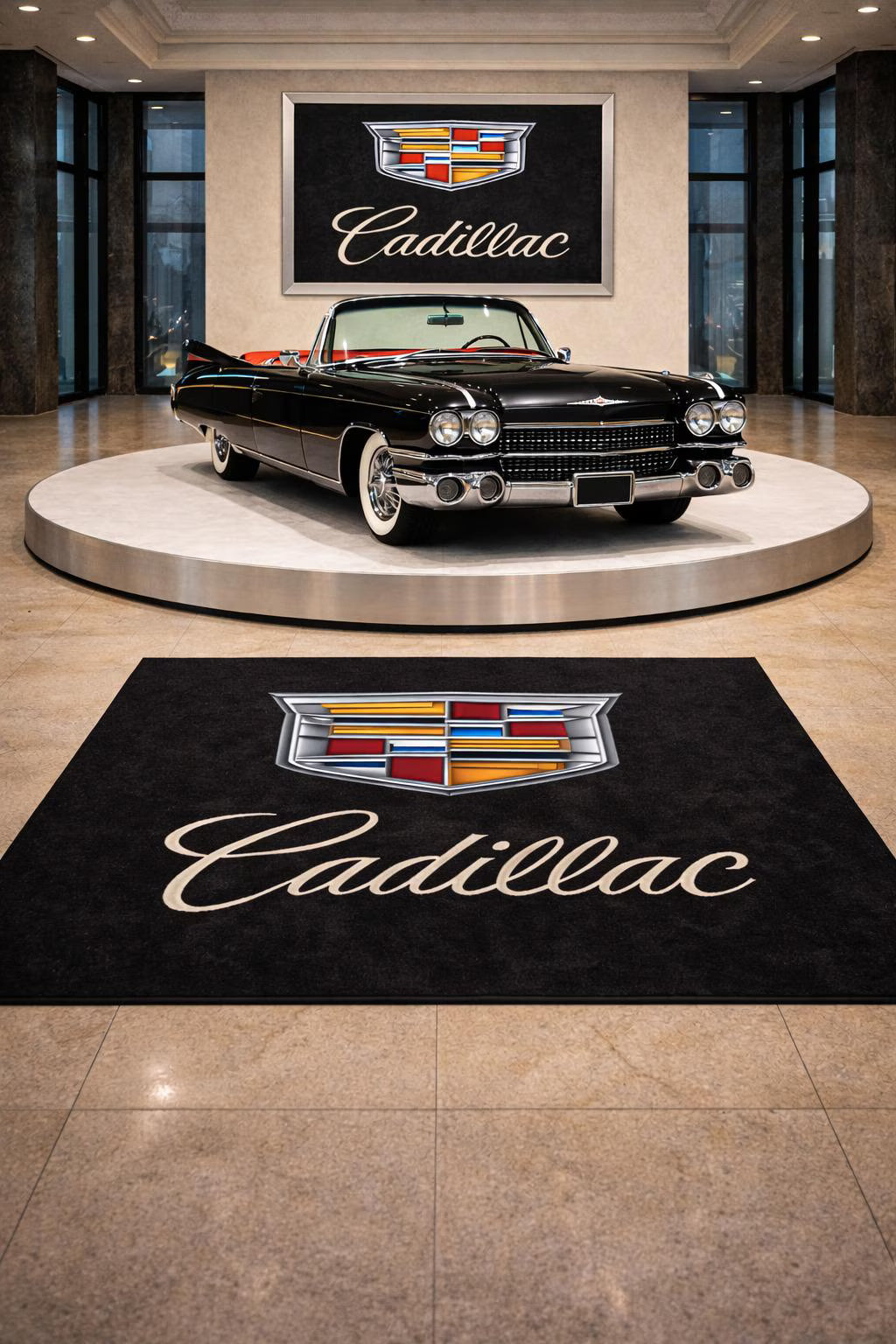 Cadillac Garage Floor Mat - 5x7 ft (60x87") Luxury Anti-Slip Automotive Rug & Wall Decor